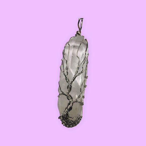 Tree of Life Wire Wrapped Clear Quartz Crystal Necklace - Picture 7 of 11